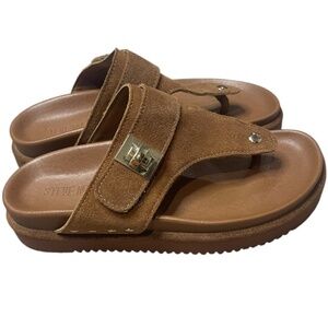 Steve Madden Thona Chestnut Suede Flatform Thong Sandals